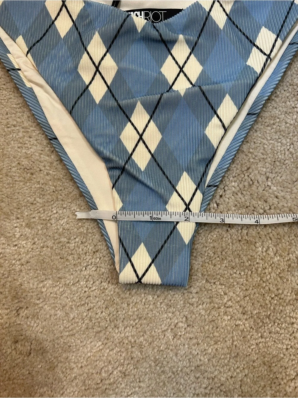Beach Riot Vanessa Bikini Bottoms Blue Argyle NWT Cheeky High-Cut Swim Sz M